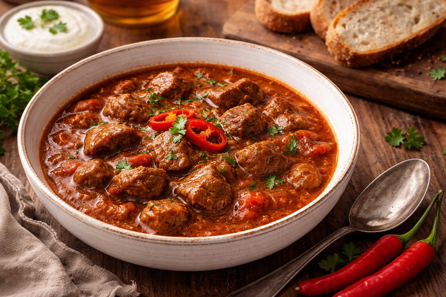 Zdrav goveji golaž v globokem krožniku