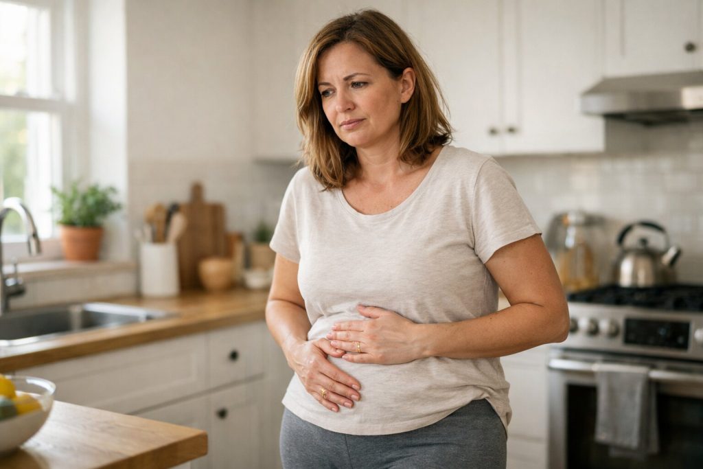 Napihnjena in zaskrbljena ženska