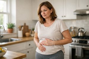 Napihnjena in zaskrbljena ženska
