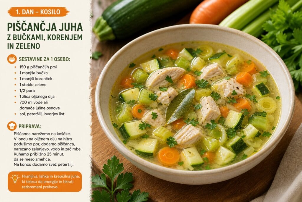 Piščančja juha z bučkami, korenjem in zeleno