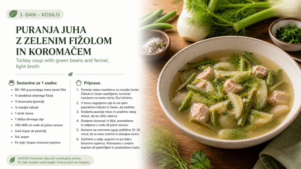 Puranja juha z zelenim fižolom in koromačem